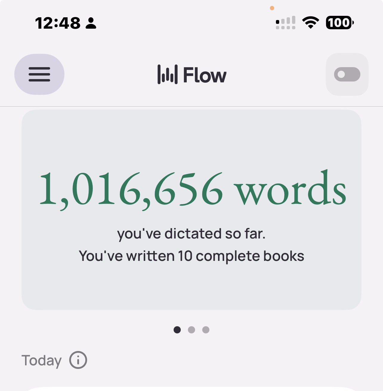 Wispr Flow scoreboard — 1,016,656 words dictated